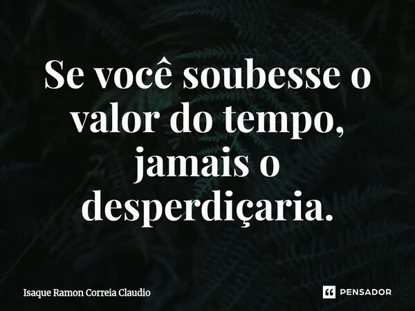 ⁠Se você soubesse o valor do tempo, jamais o desperdiçaria.... Frase de Isaque Ramon Correia Claudio.