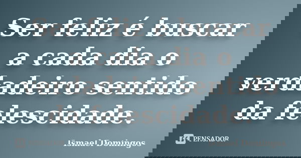 Ser feliz é buscar a cada dia o verdadeiro sentido da felescidade.... Frase de Ismael Domingos.