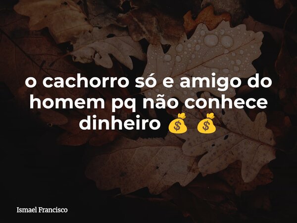 ⁠o cachorro só e amigo do homem pq não conhece dinheiro 💰 💰... Frase de Ismael Francisco.