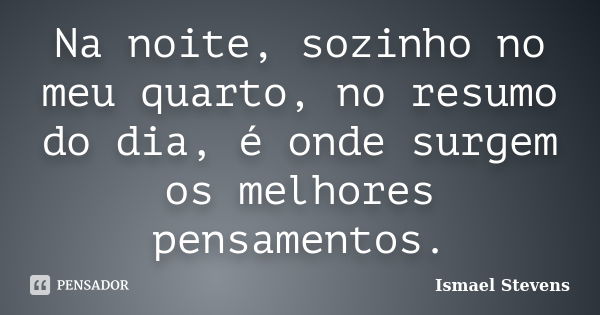 Na noite, sozinho no meu quarto, no resumo do dia, é onde surgem os melhores pensamentos.... Frase de Ismael Stevens.