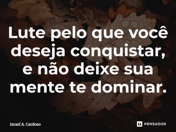 ⁠Lute pelo que você deseja conquistar, e não deixe sua mente te dominar.... Frase de Israel A. Cardoso.