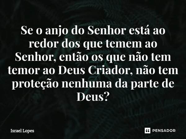 Se o anjo do Senhor está ao redor dos que temem ao Senhor, então os que não tem temor ao Deus Criador, não tem proteção nenhuma da parte de Deus?... Frase de Israel Lopes.