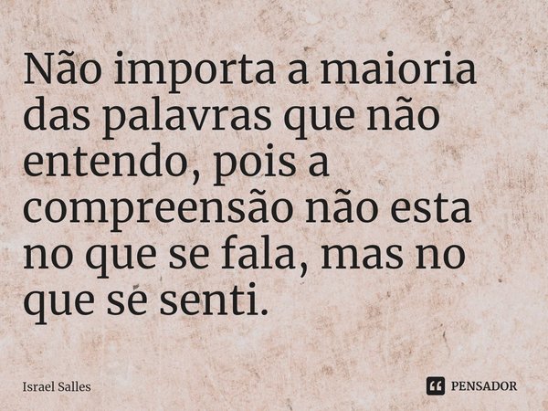 ⁠Não importa a maioria das palavras que não entendo, pois a compreensão não esta no que se fala, mas no que se senti.... Frase de ISRAEL SALLES.