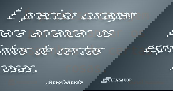 É preciso coragem para arrancar os espinhos de certas rosas.... Frase de Israel Saraiva.