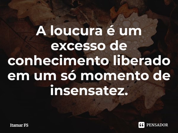 ⁠A loucura é um excesso de conhecimento liberado em um só momento de insensatez.... Frase de Itamar FS.