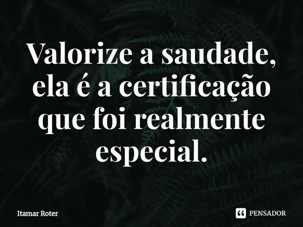 ⁠Valorize a saudade, ela é a certificação que foi realmente especial.... Frase de Itamar Roter.