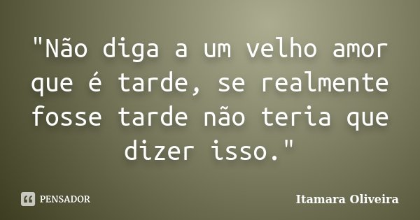 "Não diga a um velho amor que é tarde, se realmente fosse tarde não teria que dizer isso."... Frase de Itamara Oliveira.