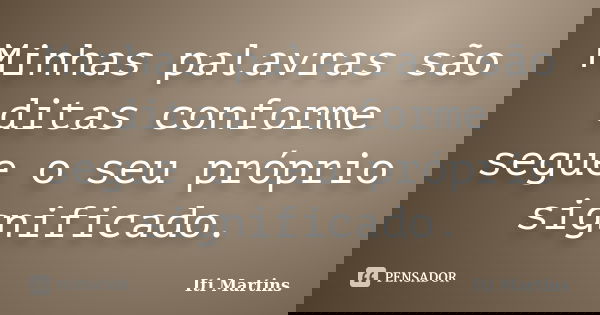 Minhas palavras são ditas conforme segue o seu próprio significado.... Frase de Iti Martins.