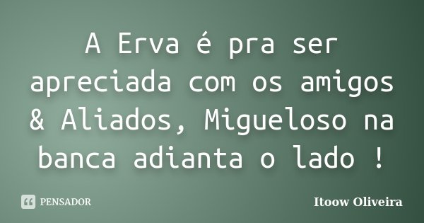 A Erva é pra ser apreciada com os amigos & Aliados, Migueloso na banca adianta o lado !... Frase de Itoow Oliveira.