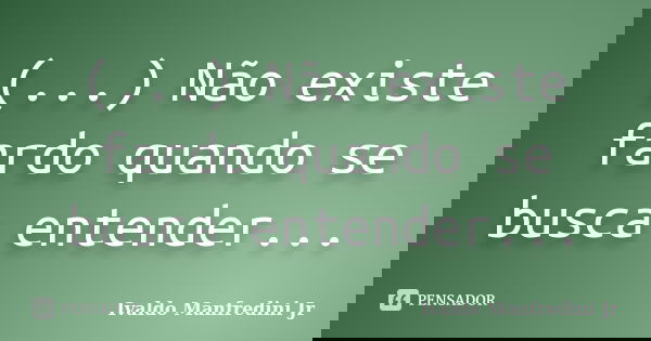 (...) Não existe fardo quando se busca entender...... Frase de Ivaldo Manfredini Jr..