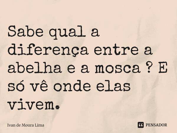 Sabe qual a diferença entre a abelha e a mosca ? E só vê onde elas vivem. ⁠... Frase de Ivan de Moura Lima.