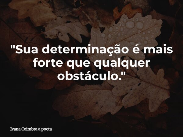 "Sua determinação é mais forte que qualquer obstáculo."... Frase de Ivana Coimbra a poeta.
