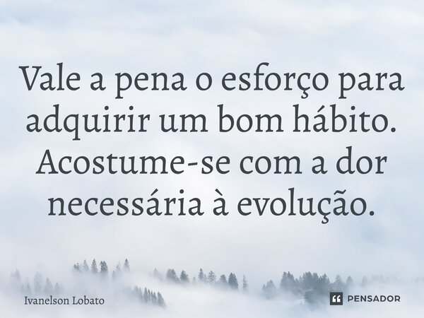 ⁠Vale a pena o esforço para adquirir um bom hábito. Acostume-se com a dor necessária à evolução.... Frase de Ivanelson Lobato.