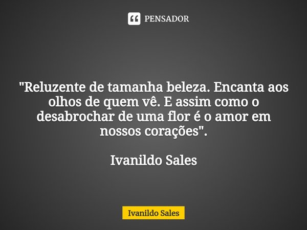 ⁠ "Reluzente de tamanha beleza. Encanta aos olhos de quem vê. E assim como o desabrochar de uma flor é o amor em nossos corações". Ivanildo Sales... Frase de Ivanildo Sales.