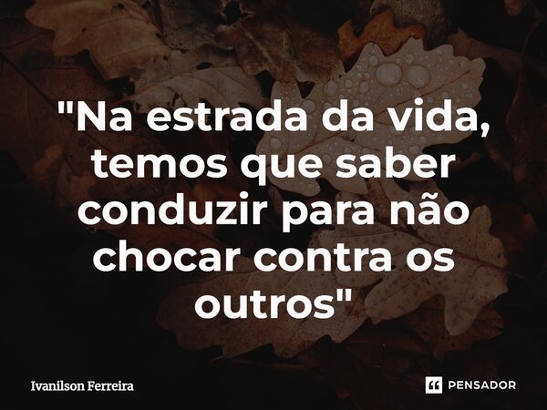 "⁠Na estrada da vida, temos que saber conduzir para não chocar contra os outros"... Frase de Ivanilson Ferreira.