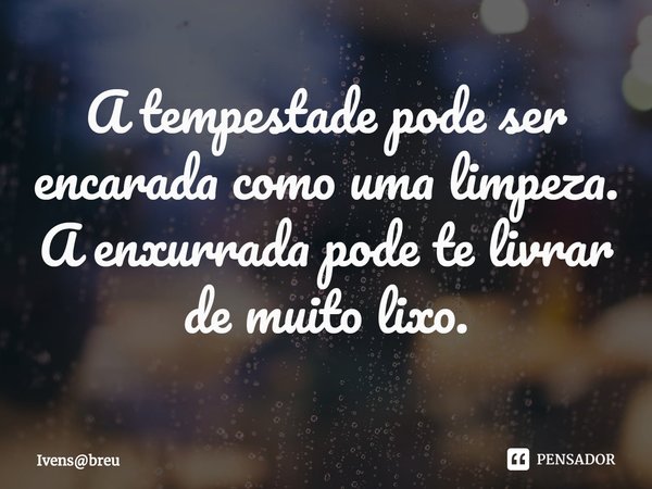 ⁠A tempestade pode ser encarada como uma limpeza. A enxurrada pode te livrar de muito lixo.⁠... Frase de Ivensbreu.