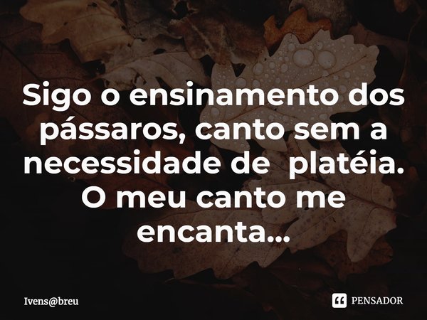 Sigo o ensinamento dos pássaros⁠, canto sem a necessidade de platéia.
O meu canto me encanta...... Frase de Ivensbreu.
