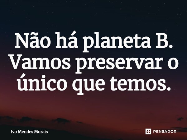 ⁠Não há planeta B. Vamos preservar o único que temos.... Frase de Ivo Mendes Morais.