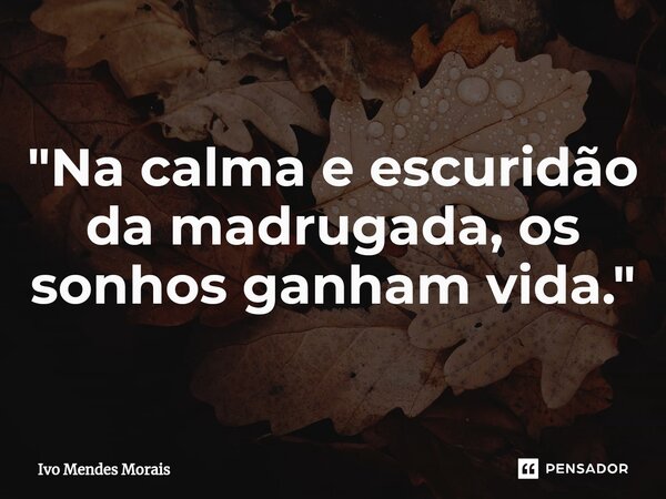 ⁠"Na calma e escuridão da madrugada, os sonhos ganham vida."... Frase de Ivo Mendes Morais.