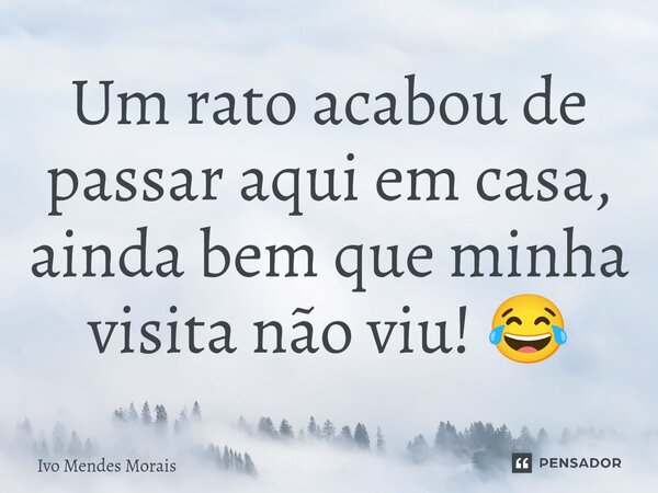 ⁠Um rato acabou de passar aqui em casa, ainda bem que minha visita não viu! 😂... Frase de Ivo Mendes Morais.