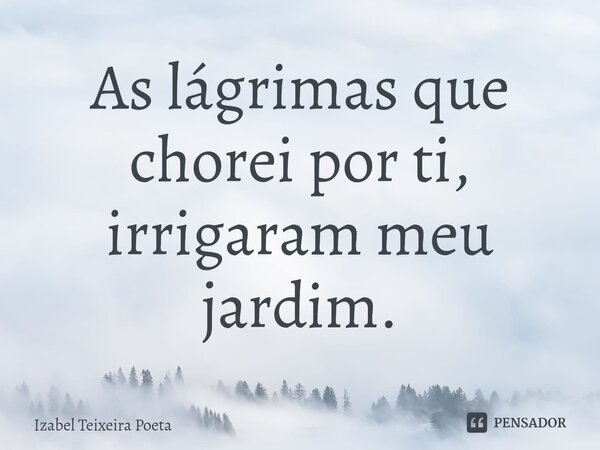 ⁠As lágrimas que chorei por ti, irrigaram meu jardim.... Frase de Izabel Teixeira Poeta.
