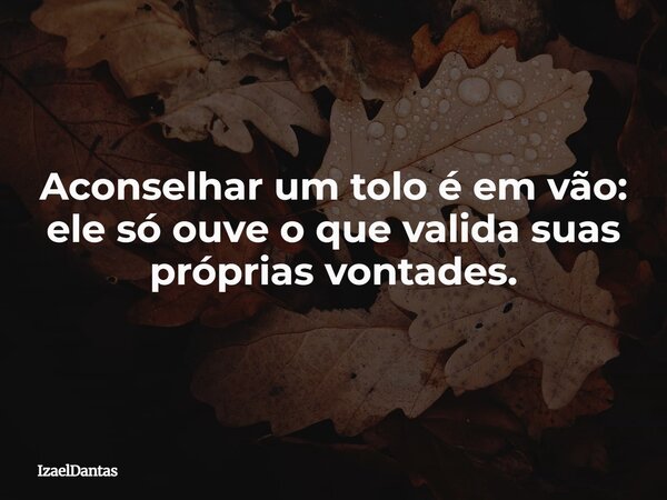 Aconselhar um tolo é em vão: ele só ouve o que valida suas próprias vontades.... Frase de IzaelDantas.