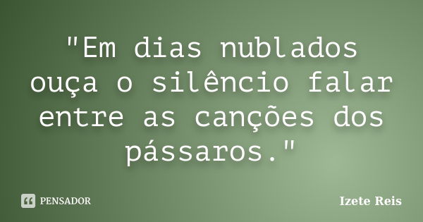 "Em dias nublados ouça o silêncio falar entre as canções dos pássaros."... Frase de Izete Reis.