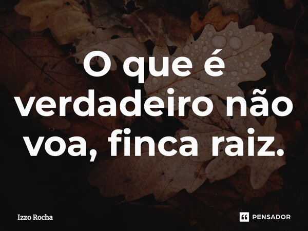 ⁠O que é verdadeiro não voa, finca raiz.... Frase de Izzo Rocha.