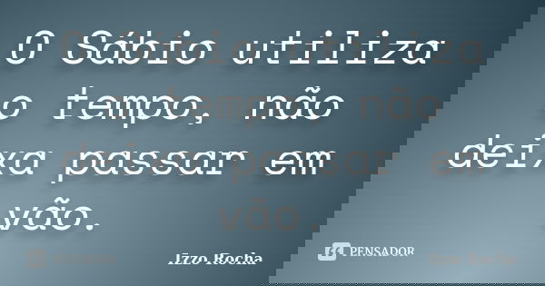 O Sábio utiliza o tempo, não deixa passar em vão.... Frase de Izzo Rocha.