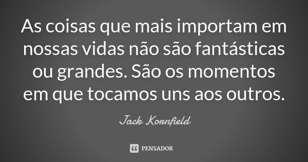 As coisas que mais importam em nossas vidas não são fantásticas ou grandes. São os momentos em que tocamos uns aos outros.... Frase de Jack Kornfield.