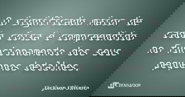 O significado maior de cada coisa é compreendido no funcionamento dos seus pequenos detalhes.... Frase de Jackson Oliveira.