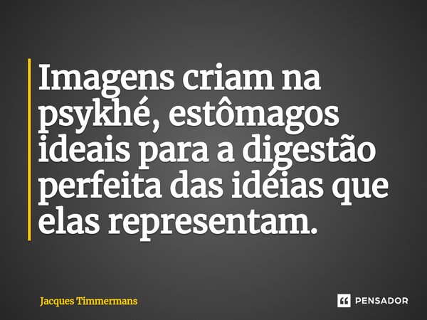 ⁠Imagens criam na psykhé, estômagos ideais para a digestão perfeita das idéias que elas representam.... Frase de Jacques Timmermans.