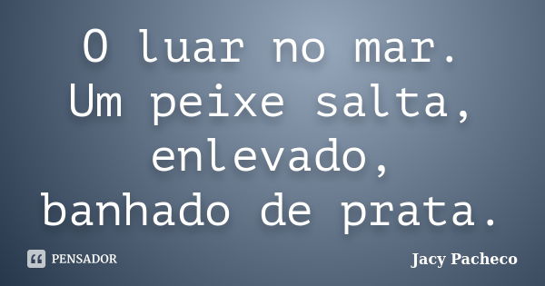 O luar no mar.
Um peixe salta, enlevado,
banhado de prata.... Frase de Jacy Pacheco.