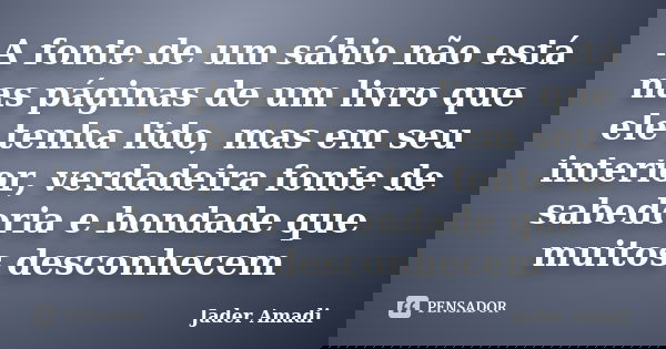A fonte de um sábio não está nas páginas de um livro que ele tenha lido, mas em seu interior, verdadeira fonte de sabedoria e bondade que muitos desconhecem... Frase de Jader Amadi.