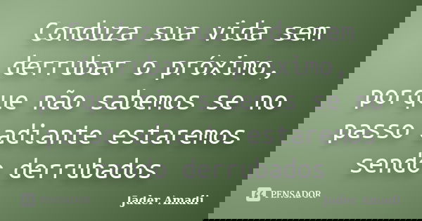 Conduza sua vida sem derrubar o próximo, porque não sabemos se no passo adiante estaremos sendo derrubados... Frase de Jader Amadi.