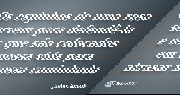 Os espinhos de uma rosa servem para defendê-la e os que são colocados em nossa vida para atrasar nossa caminhada... Frase de Jader Amadi.