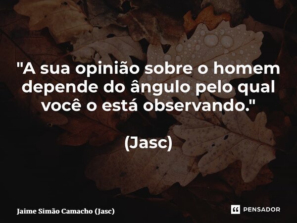 "A sua opinião sobre o homem depende do ângulo pelo qual você o está observando." (Jasc)... Frase de Jaime Simão Camacho (Jasc).