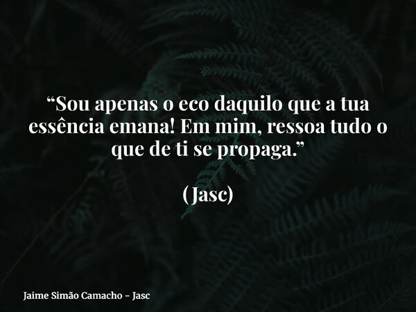 “Sou apenas o eco daquilo que a tua essência emana! Em mim, ressoa tudo o que de ti se propaga.” (Jasc)... Frase de Jaime Simão Camacho - Jasc.
