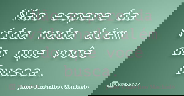 Não espere da vida nada além do que você busca.... Frase de Jaíne Umbelino Machado.