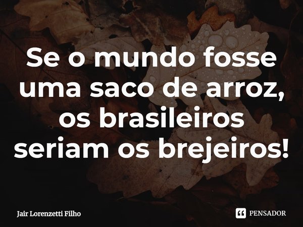 ⁠Se o mundo fosse uma saco de arroz, os brasileiros seriam os brejeiros!... Frase de Jair Lorenzetti Filho.
