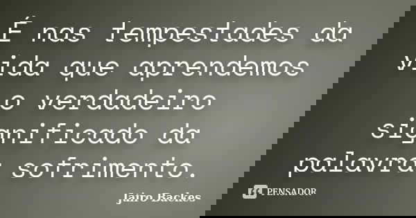 É nas tempestades da vida que aprendemos o verdadeiro significado da palavra sofrimento.... Frase de Jairo Backes.