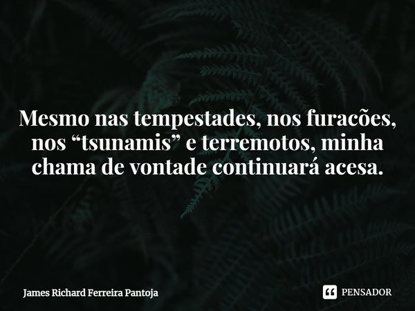 ⁠Mesmo nas tempestades, nos furacões, nos “tsunamis” e terremotos, minha chama de vontade continuará acesa.... Frase de James Richard Ferreira Pantoja.