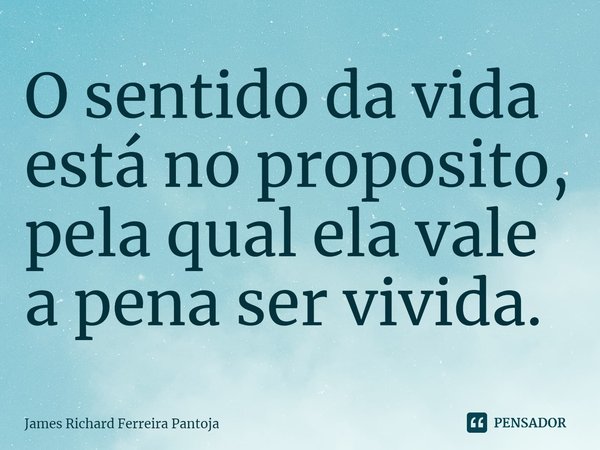 ⁠O sentido da vida está no proposito, pela qual ela vale a pena ser vivida.... Frase de James Richard Ferreira Pantoja.