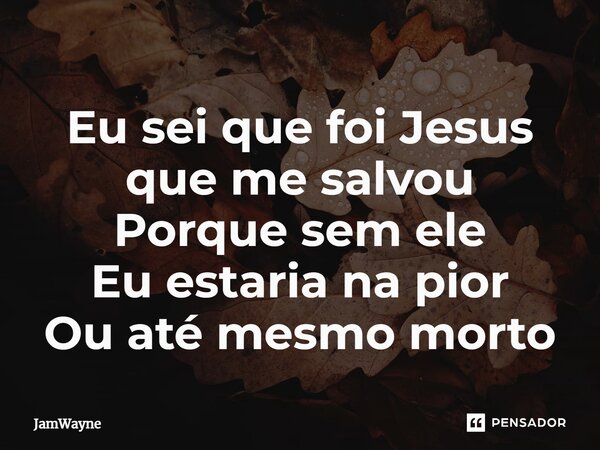 ⁠Eu sei que foi Jesus que me salvou Porque sem ele Eu estaria na pior Ou até mesmo morto... Frase de JamWayne.
