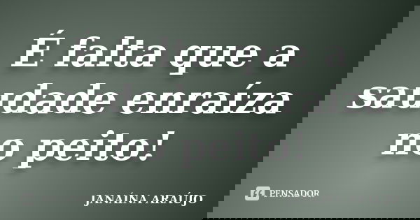 É falta que a saudade enraíza no peito!... Frase de JANAÍNA ARAÚJO.