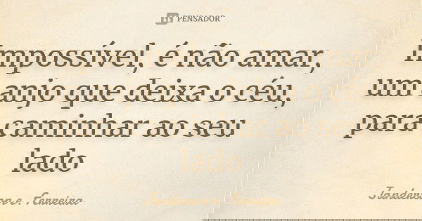 Impossível, é não amar, um anjo que deixa o céu, para caminhar ao seu lado... Frase de Janderson E. Ferreira.
