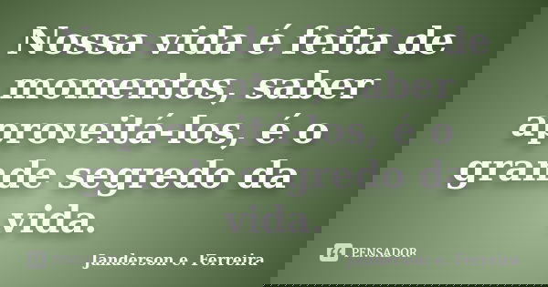 Nossa vida é feita de momentos, saber aproveitá-los, é o grande segredo da vida.... Frase de janderson e.ferreira.