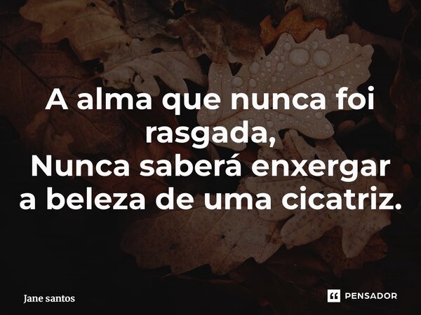 A alma que nunca foi rasgada, Nunca saberá enxergar a beleza de uma cicatriz.... Frase de jane santos.