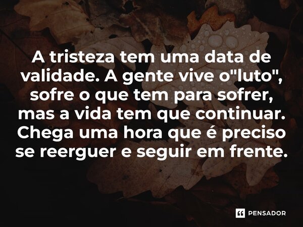 ⁠A tristeza tem uma data de validade. A gente vive o "luto", sofre o que tem para sofrer, mas a vida tem que continuar. Chega uma hora que é preciso s... Frase de Jane Silva.