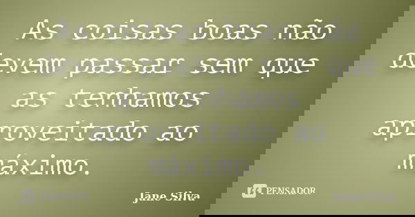 As coisas boas não devem passar sem que as tenhamos aproveitado ao máximo.... Frase de Jane Silva.